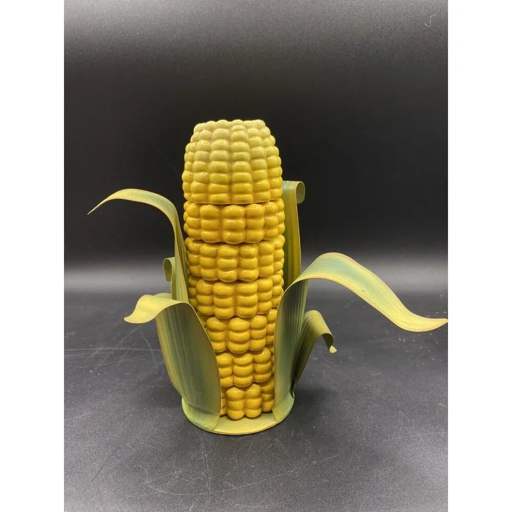 Yellow Corn On The Cob 6 Napkin Rings Candle Holder Napkin Holder Set Vintage